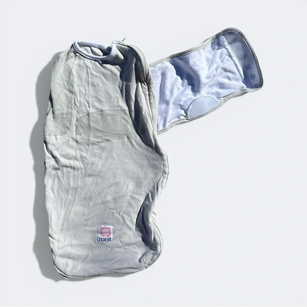 Nanit Grey Baby Sleep Sack with Black Patterned Swaddle